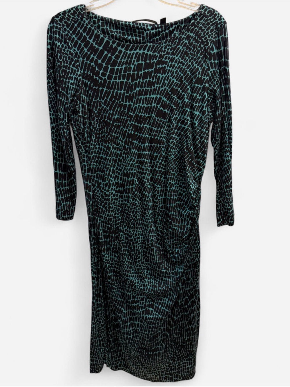 BOSS Hugo Boss Teal Black Ruched Modal Sheath Dress size L